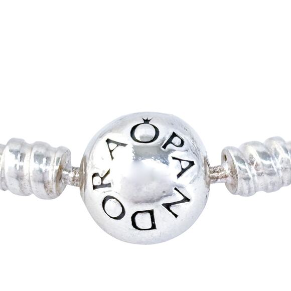 Estate Pandora Sterling Silver 925 Logo Barrel Clasp Charm Bangle Bracelet 7.25” - Picture 4 of 8